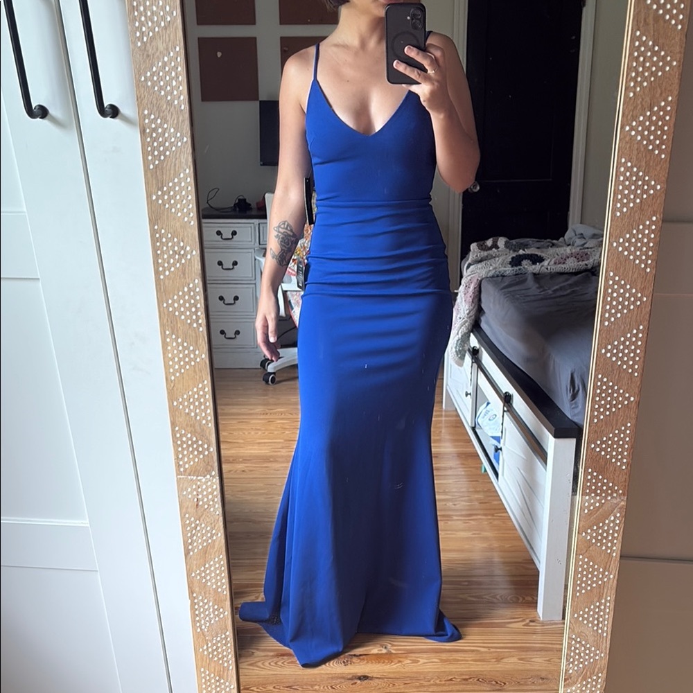 Lulu's Blue Spaghetti Strap Maxi Gown